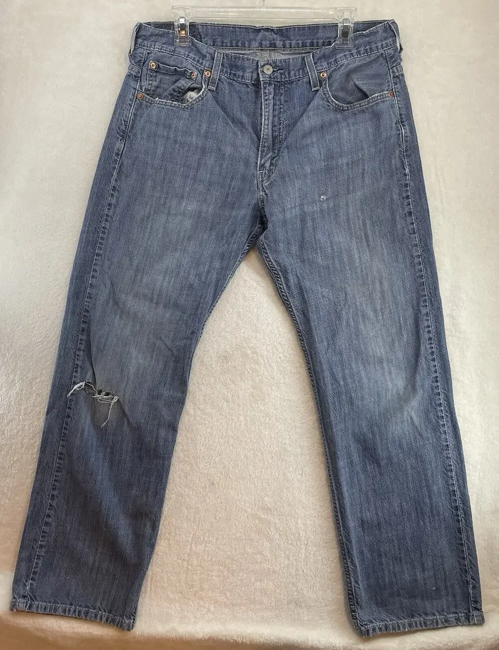 Men's Levi's 569 Distressed Denim Blue Jeans Relaxed Straight 34x32